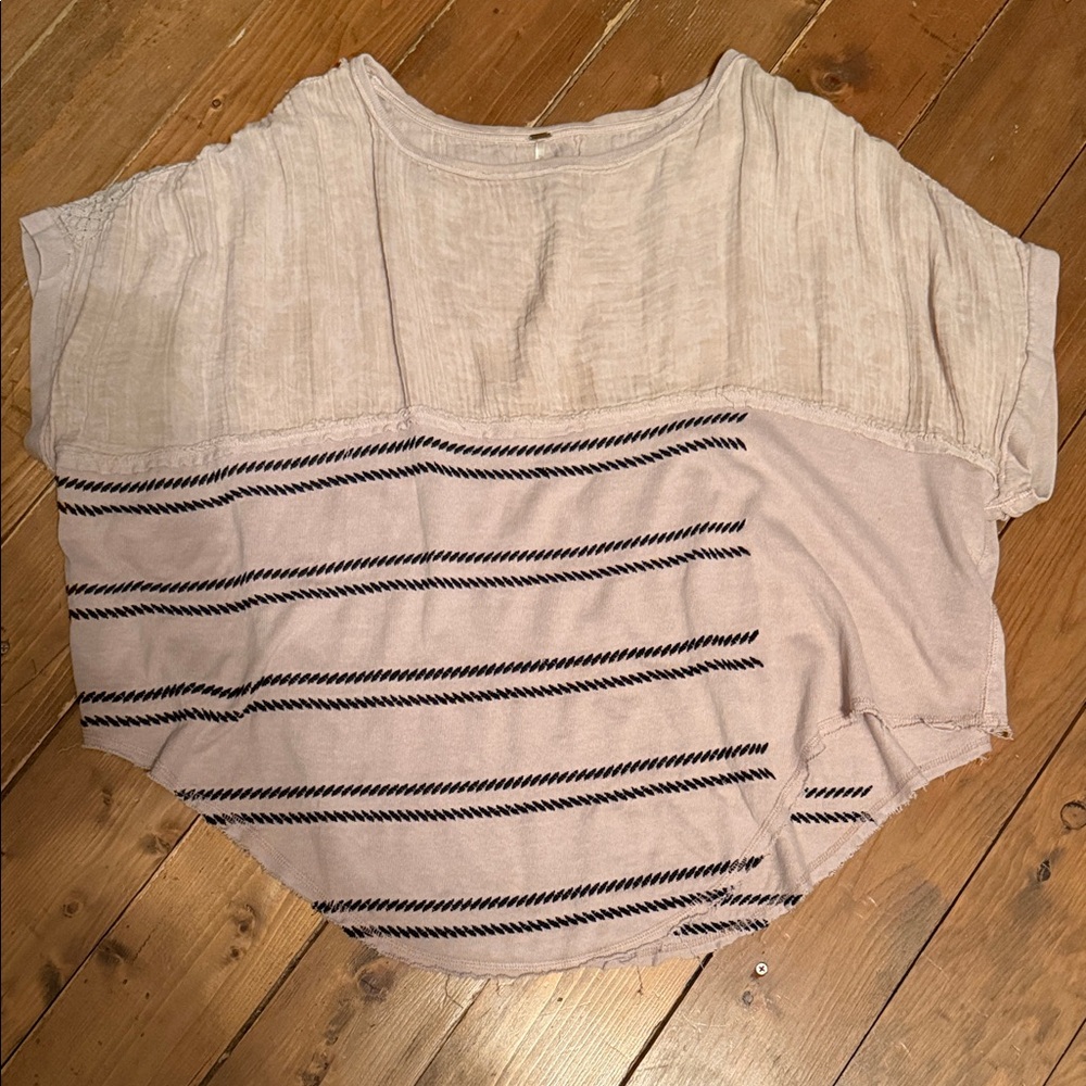 Free People Cream and Black Striped Boxy Tunic